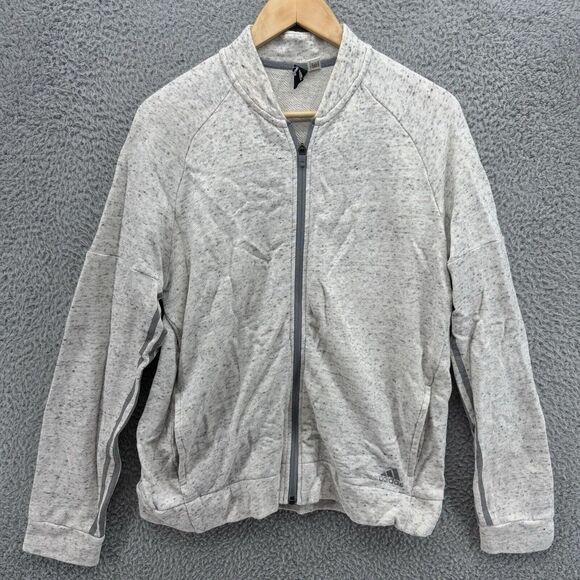Adidas‎ Activewear Mens Medium White Heather Gray 3-Stripes Full Zip Sweatshirt - Picture 1 of 7